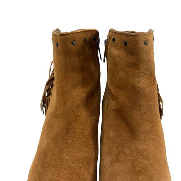 SAM EDELMAN | Rudie Brown Leather Fringe & Studded Ankle Booties 9m side zip - Picture 3 of 15
